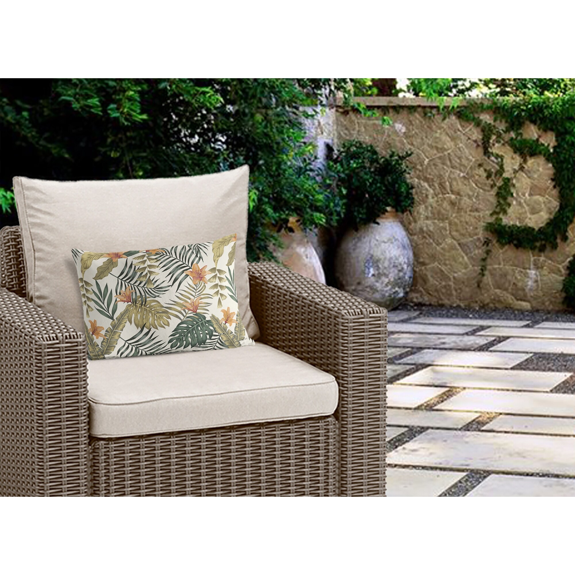 TROPICAL LEAVES AND FLOWERS Indoor Outdoor Lumbar Pillow By Kavka Designs 20X14 Bed Bath Beyond 31278419